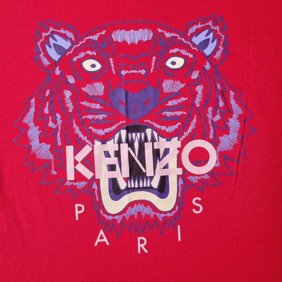 Kenzo‎ Paris Graphic Tee Tiger Logo Crew Neck Short Sleeve Red Size L - Picture 1 of 8